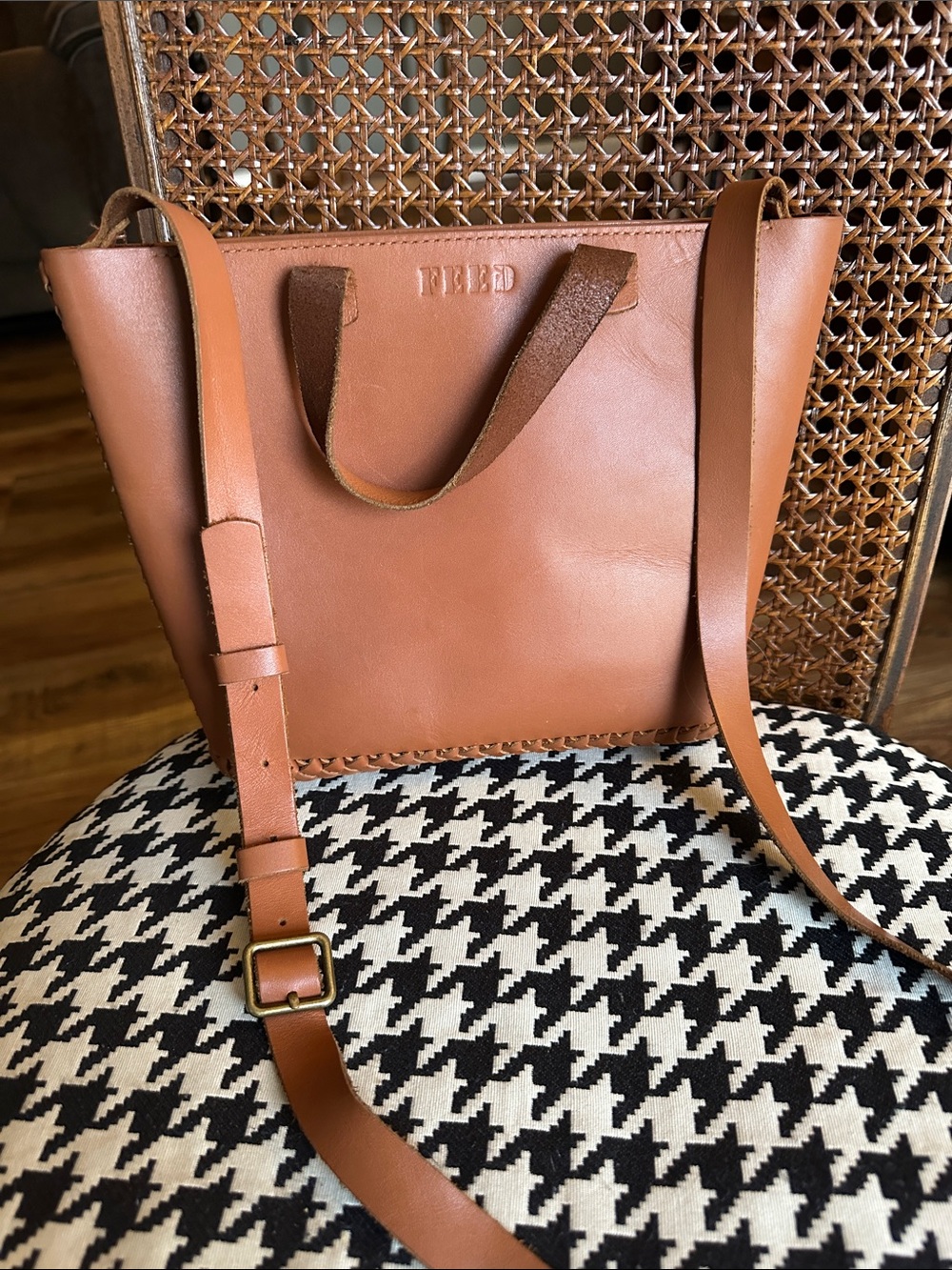 Leather Tote Bag in Cognac Brown by FEED.